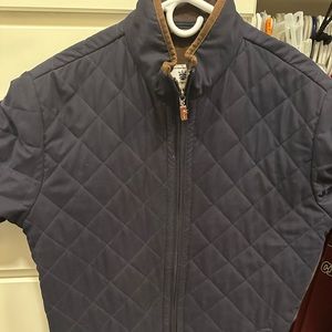 Peter Millar Navy Blue full zip quilted brown piping fall jacket Mens M